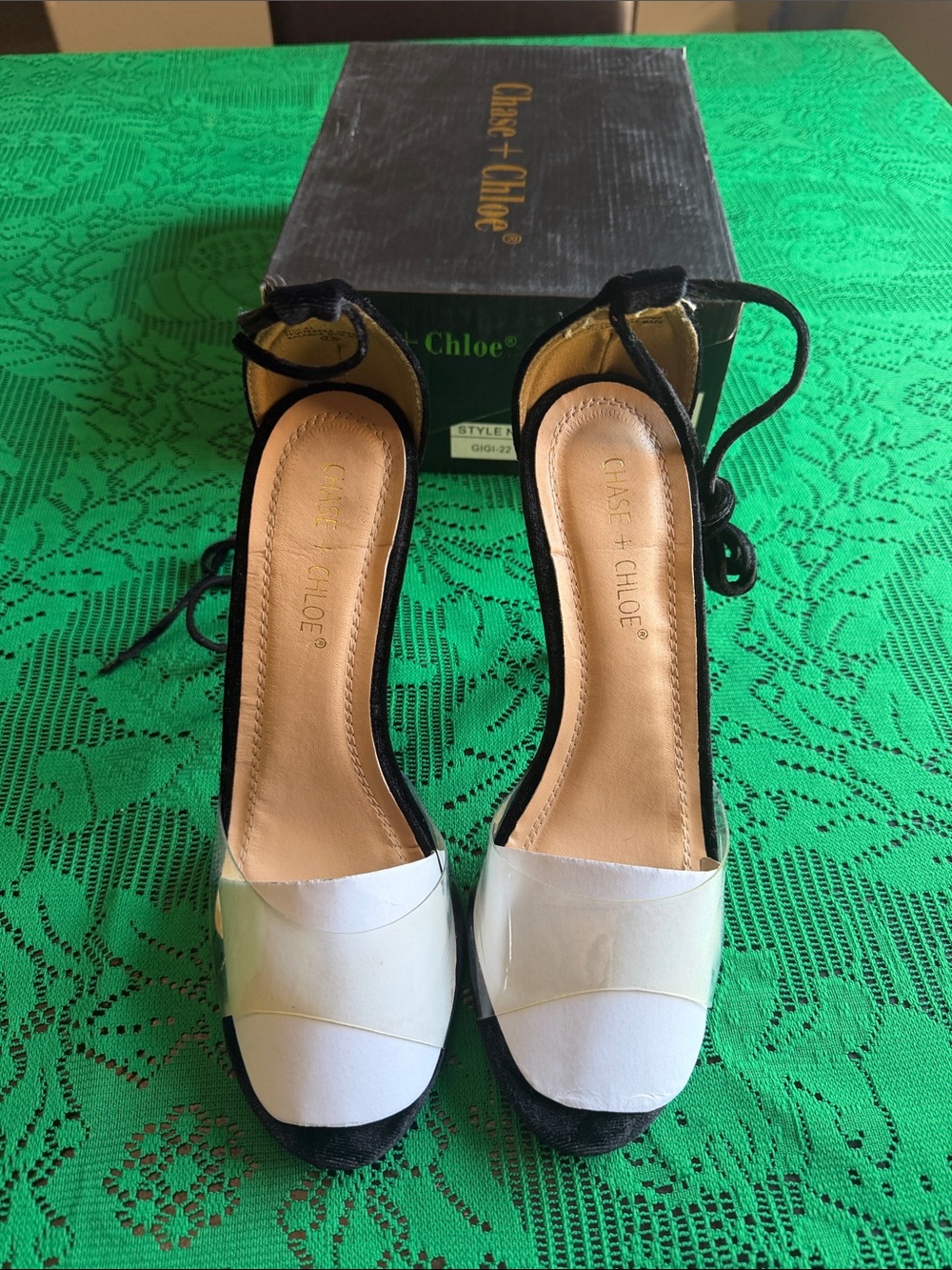 Chase + Chloe Two-Tone Ankle Tie Heels in White and Black